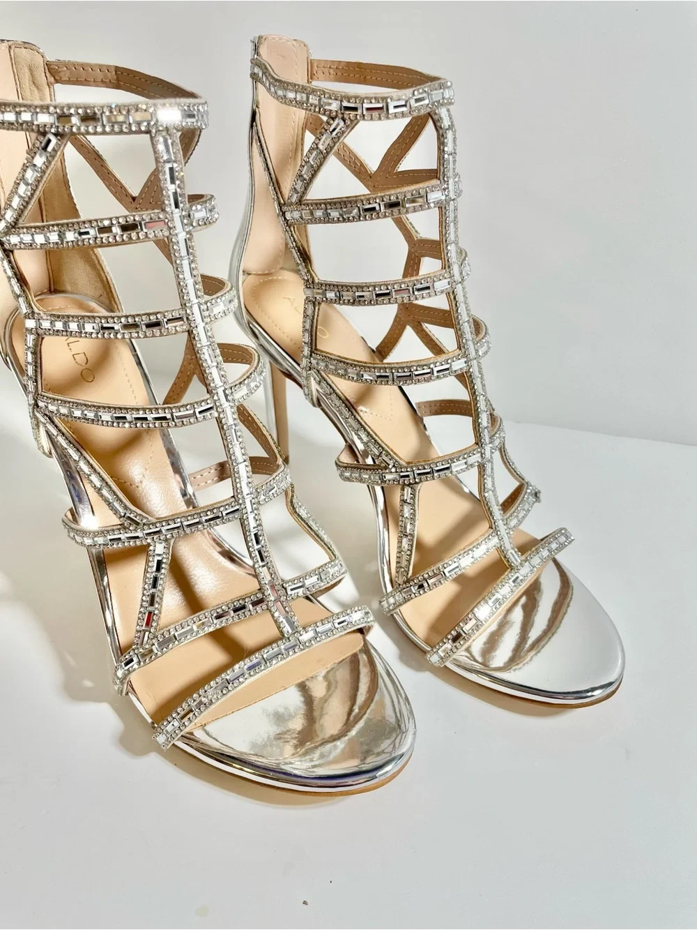 ALDO Silver Crystal Sandal Heels
